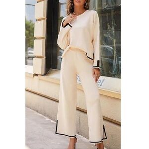 Two Piece Sweater Set Long Sleeve Wide Leg Pants Outfit